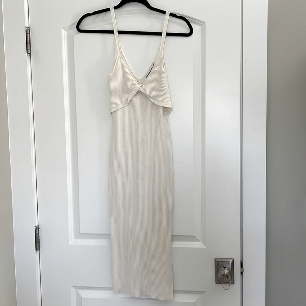 Abercrombie & Fitch Twist Front Midi Ribbed Tank Dress